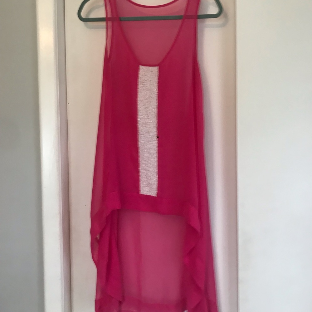 Hot Pink hi low shirt with white sequin detail